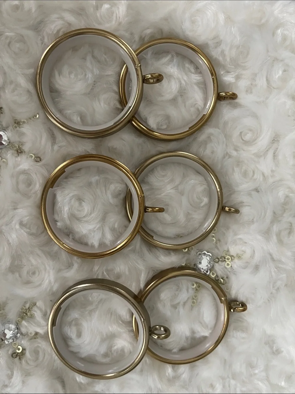 Set of 6 Brushed Gold and Cream Curtain Rings ~ Set of 6